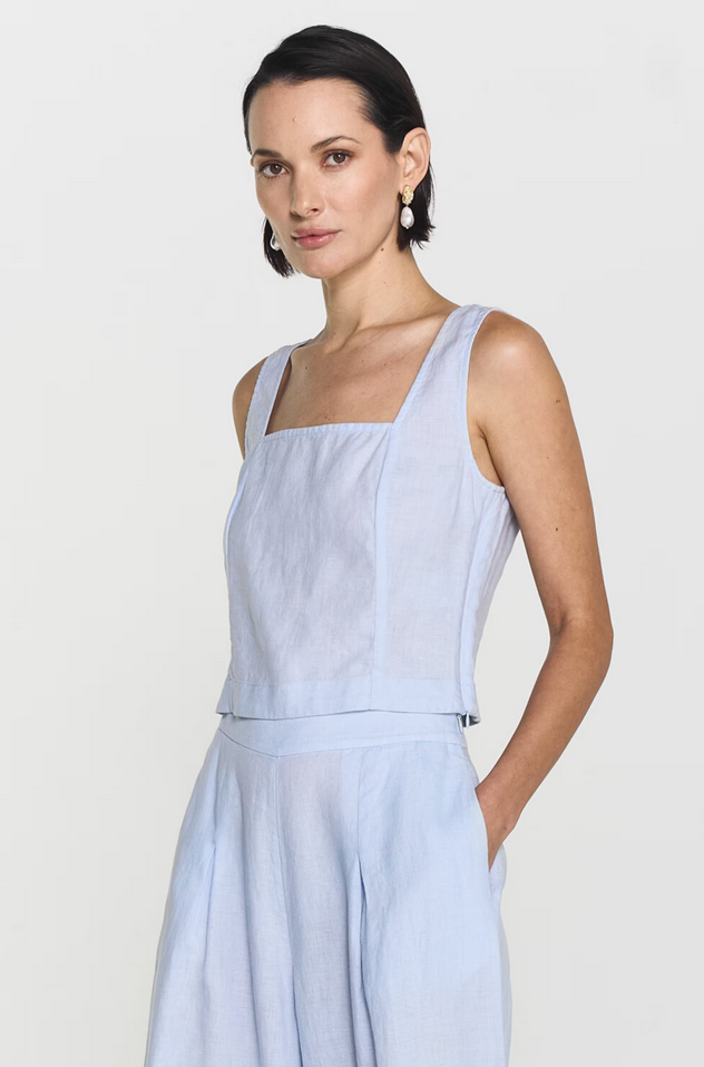 Topp - Heidi Linen Top Illusion Blue