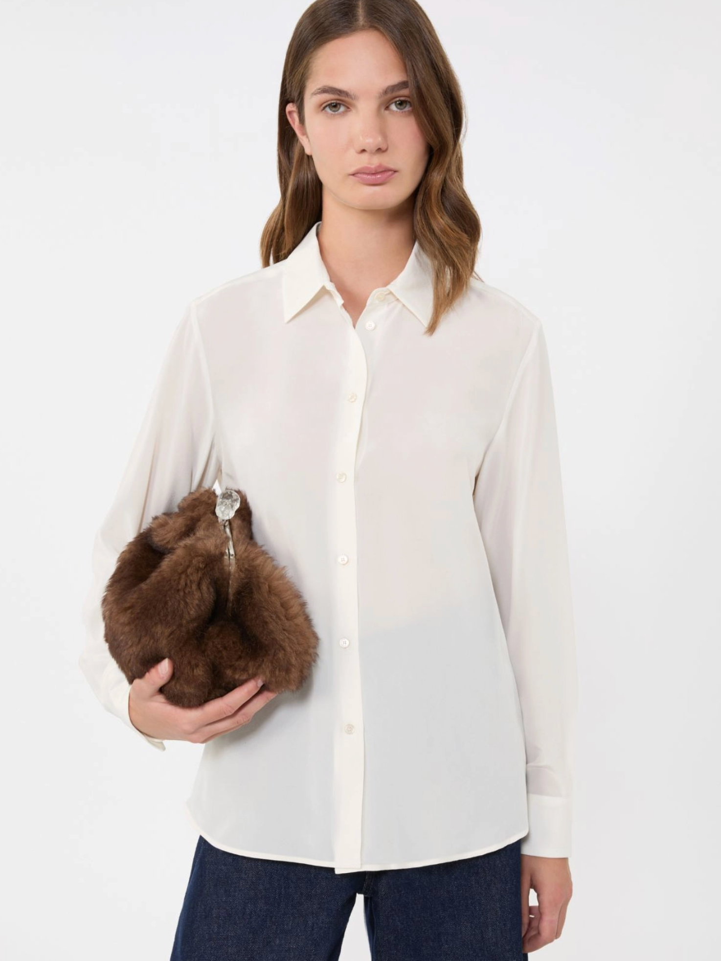 Bluse - Curvone Silk Crepe de Chine Shirt Ivory