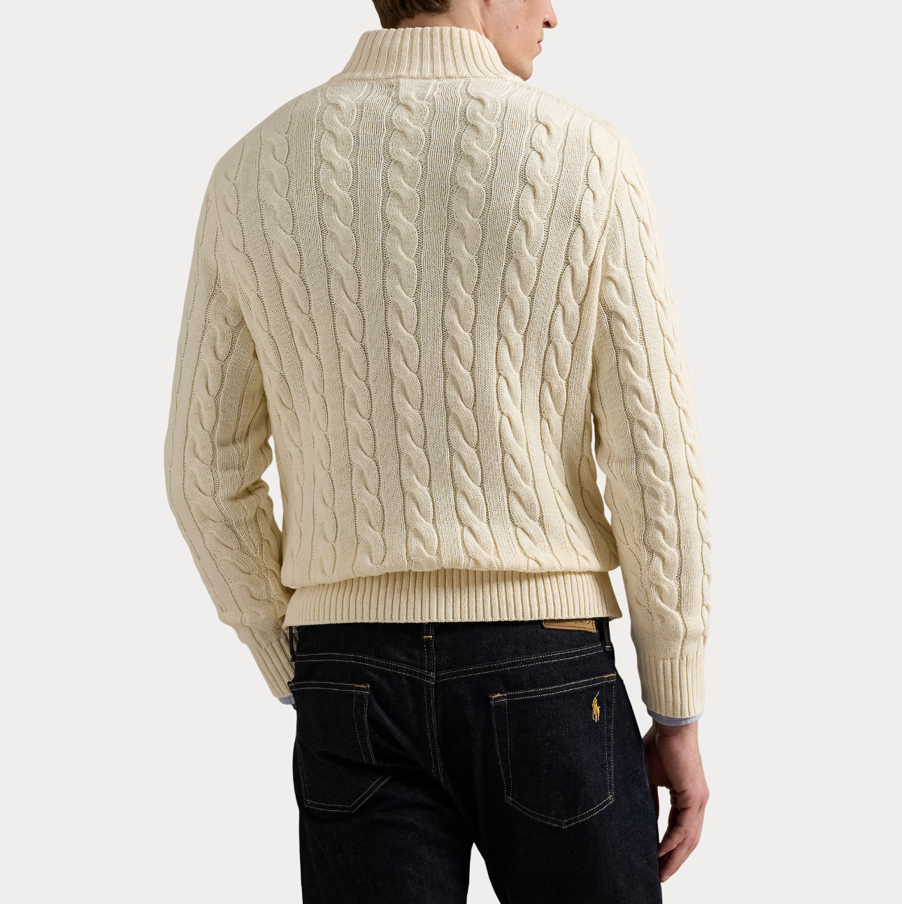 Genser - Cable Knit Cotton Quarter Zip Sweater Andover Cream
