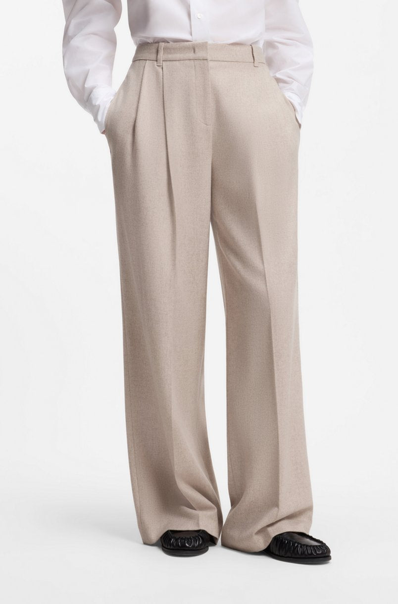 Bukse - Tiana Wide-Leg Trousers Melange Flannel Light Beige