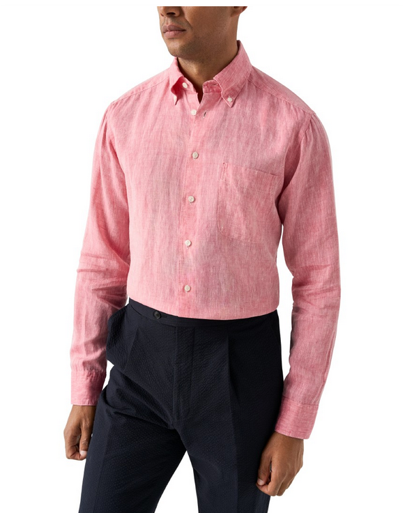 Linskjorte - Red Solid Plain Weave Linen Shirt