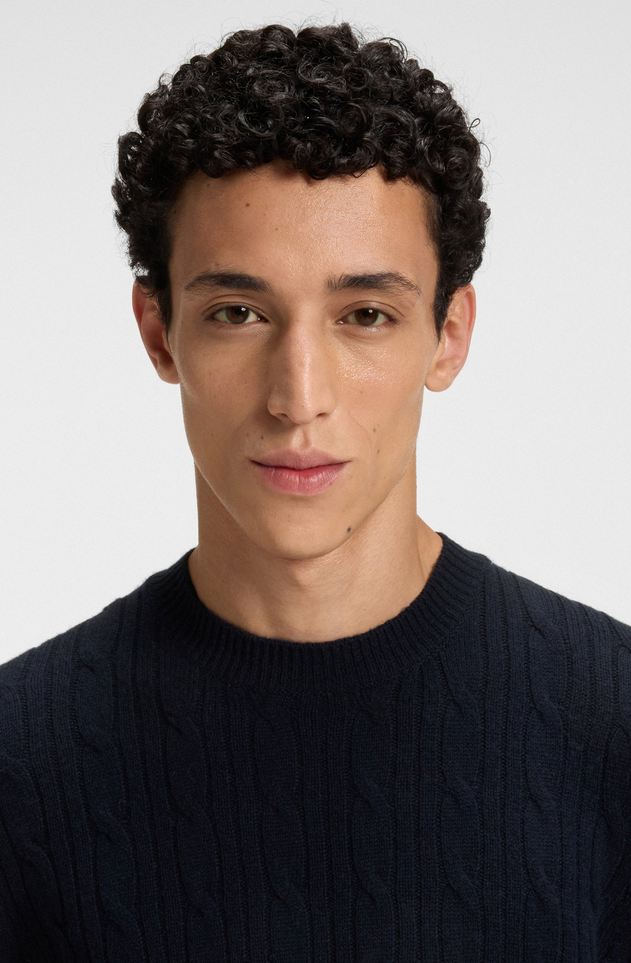 Genser - Cable-Knit Sweater Wool Cashmere Dark Blue