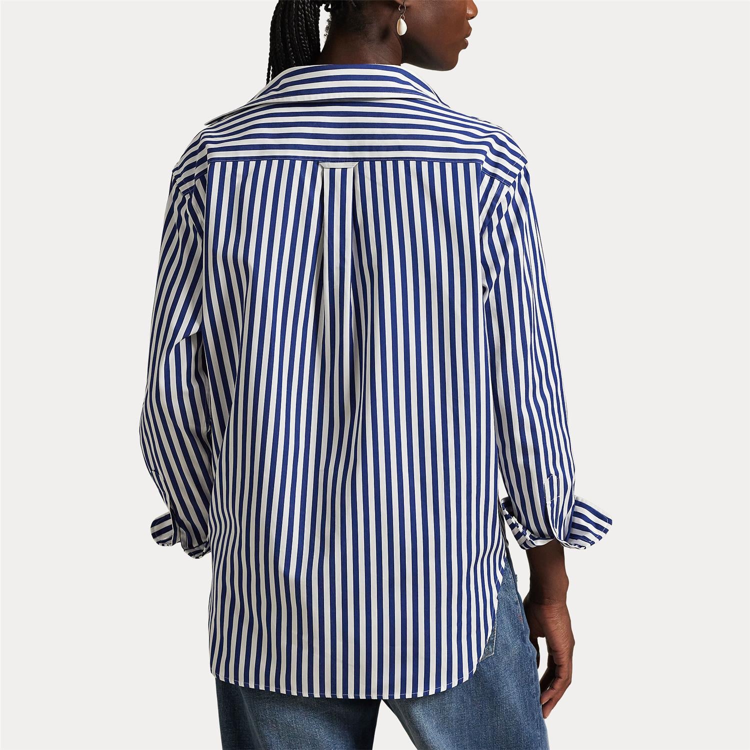 Skjorte - Oversize Fit Striped Cotton Shirt Fall Royal