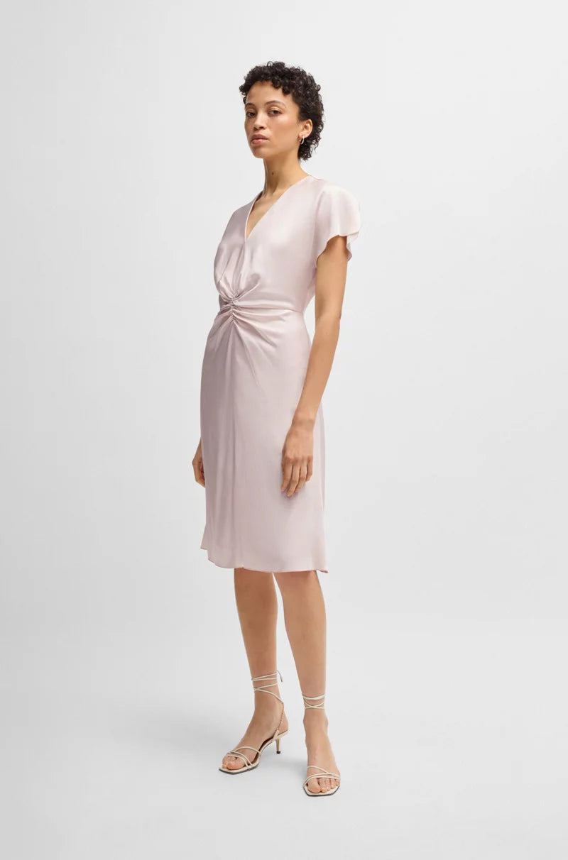 Kjole - V-neck Dress with Gathered Waistband