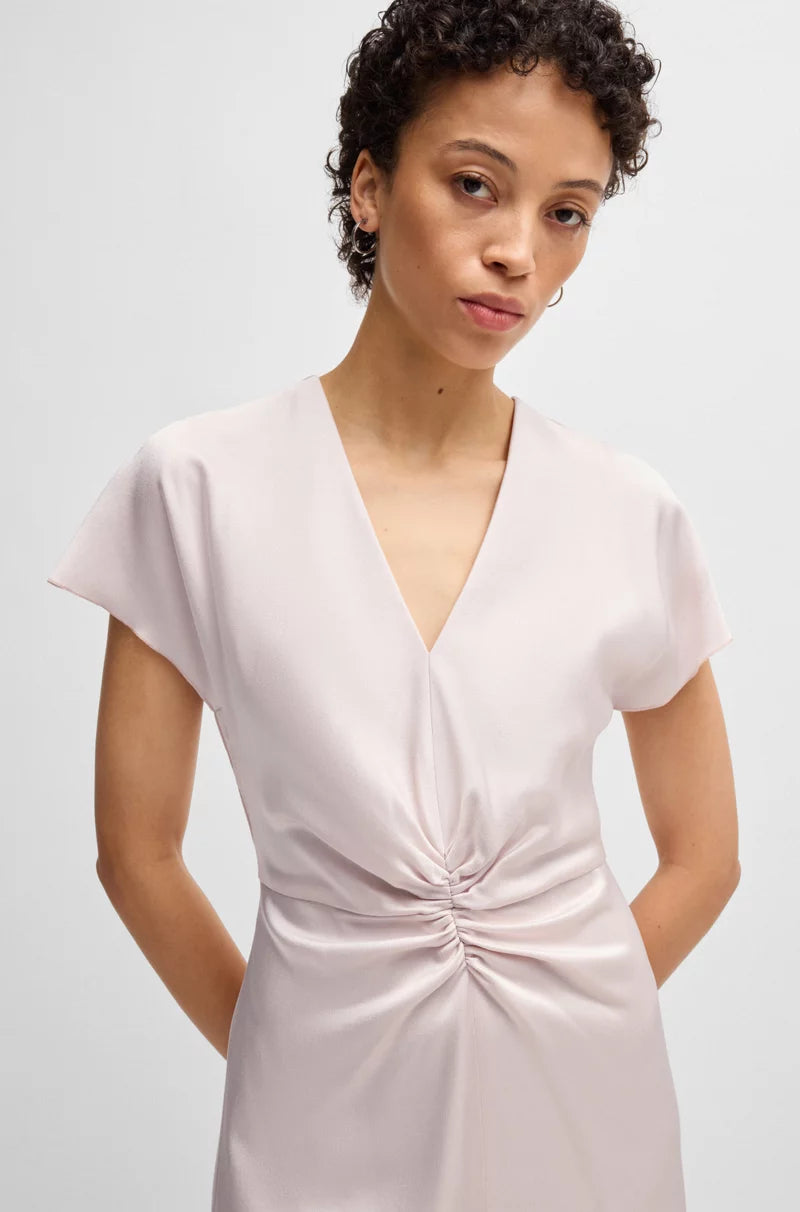 Kjole - V-neck Dress with Gathered Waistband