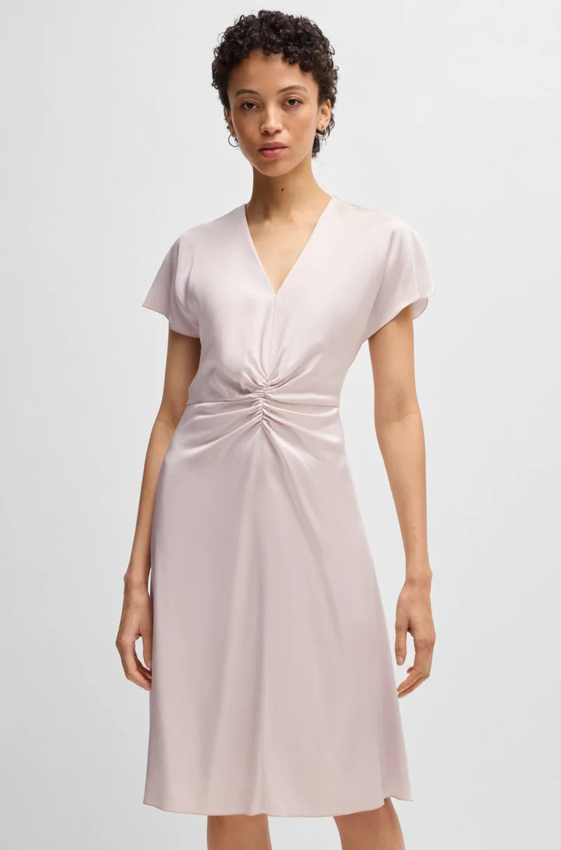 Kjole - V-neck Dress with Gathered Waistband