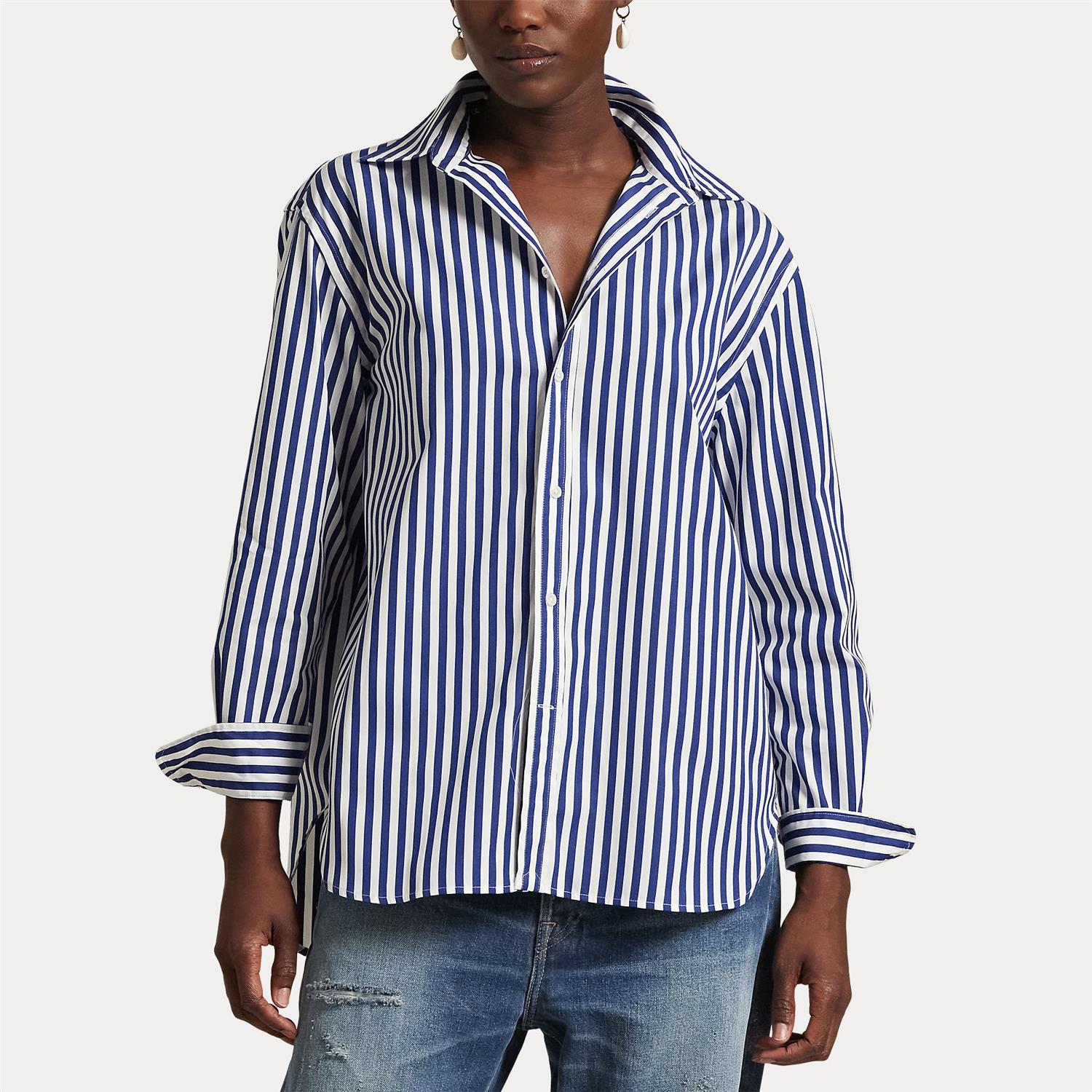 Skjorte - Oversize Fit Striped Cotton Shirt Fall Royal