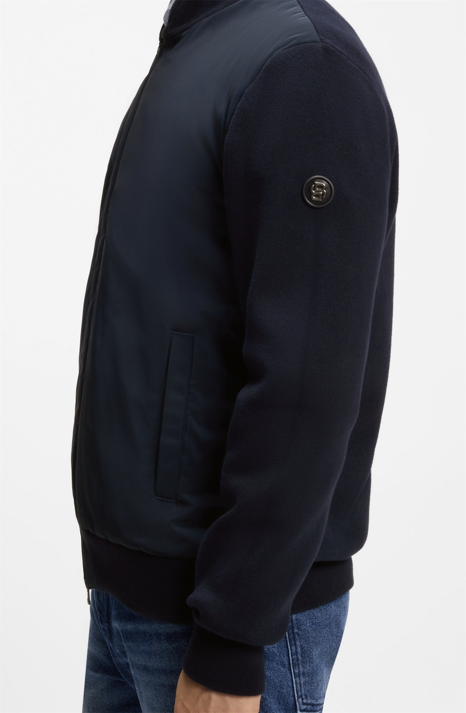 Cardigan - Levaio Cotton-knit hybrid Jacket with Bomber Collar Dark Blue