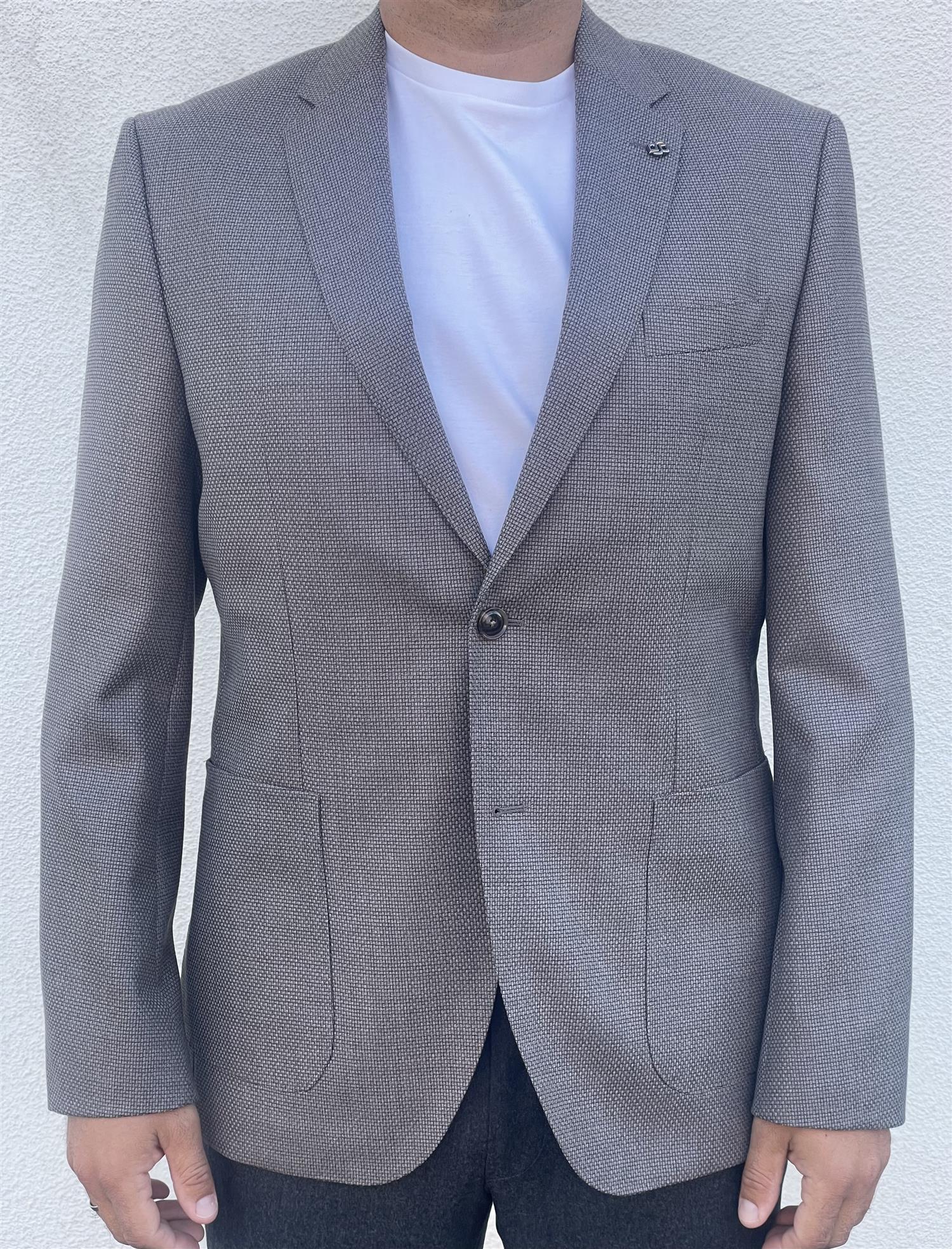 Blazer - Slim-Fit Blazer Micro Pattern Open Brown