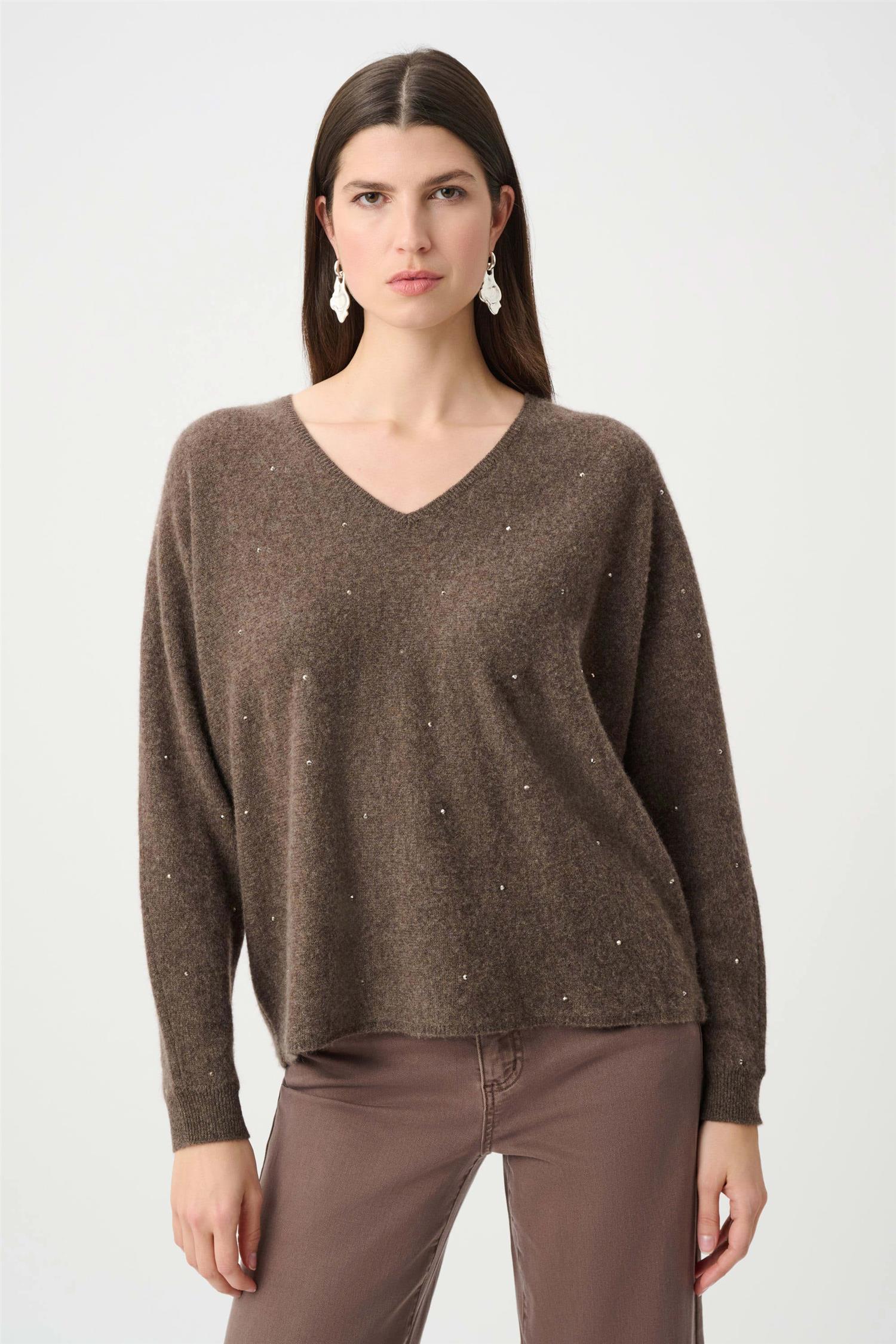 Genser - Cashmere Boxy Sweater With Rhinestone Detail Dark Taupe Melange