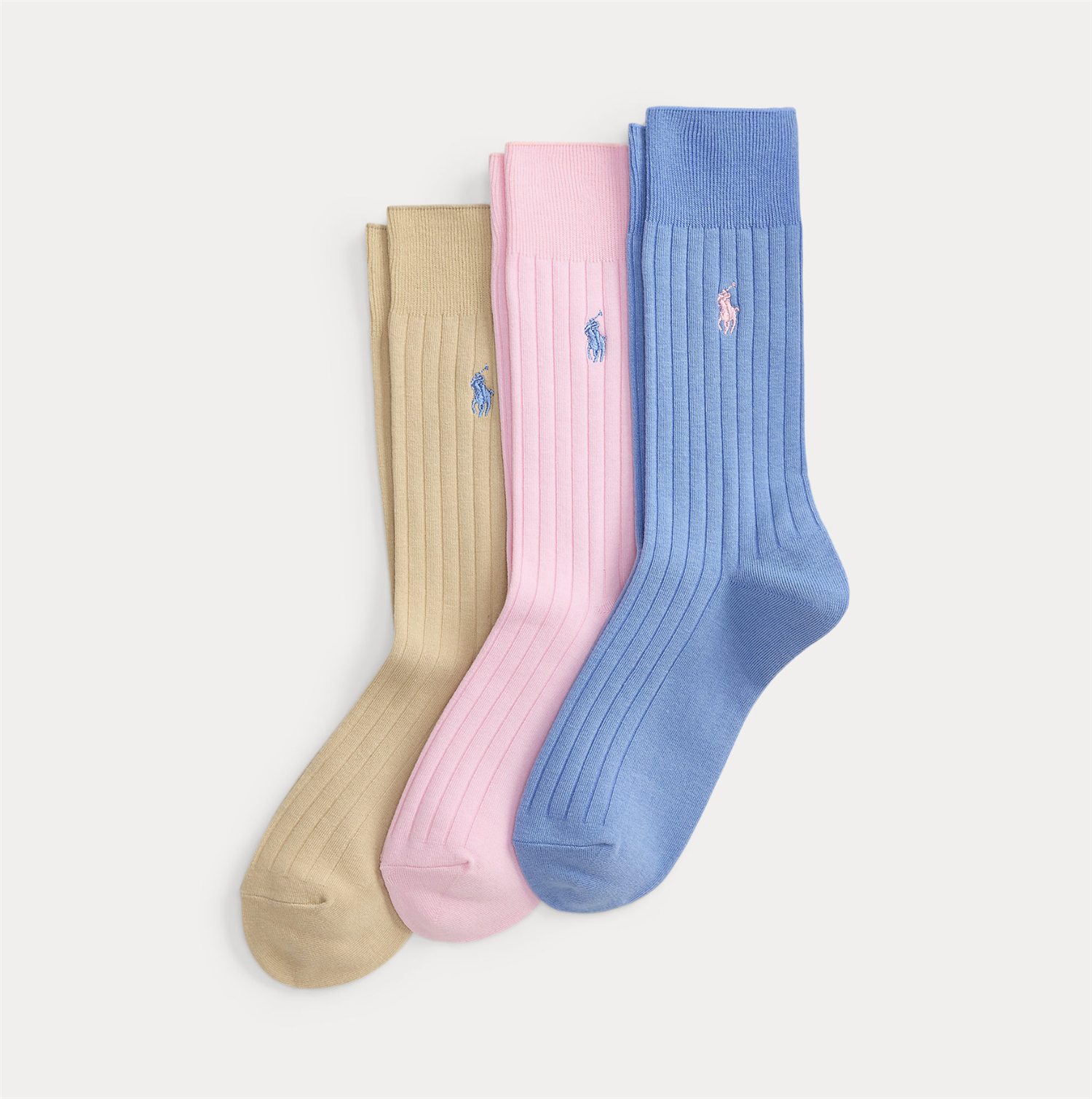 Sokker - Ribbed Cotton Blend Trouser Sock 3 pk Pink / Blue / Camel