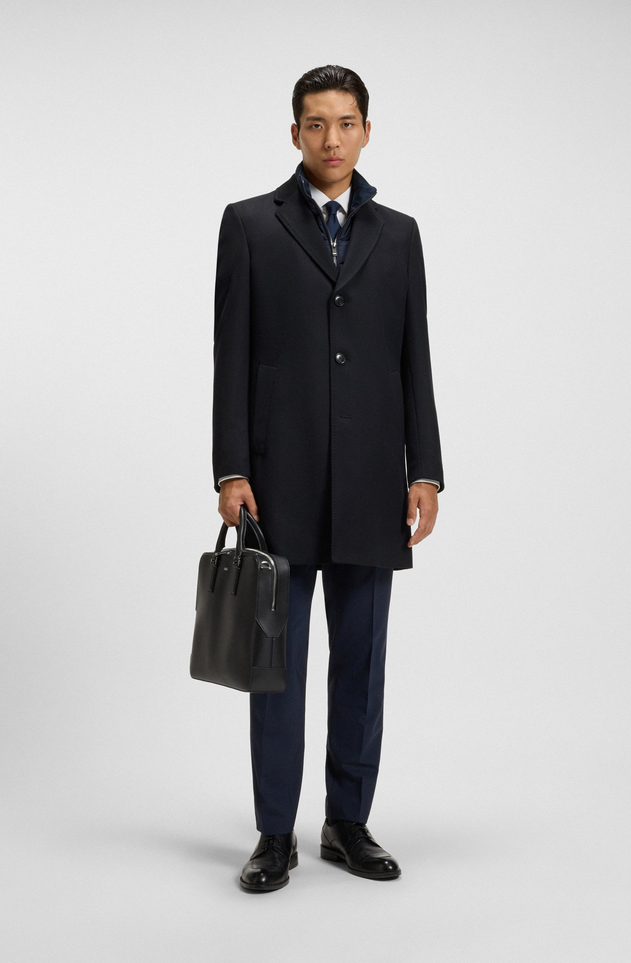 Frakk - Slim-Fit Coat With Detachable Inner Dark Blue