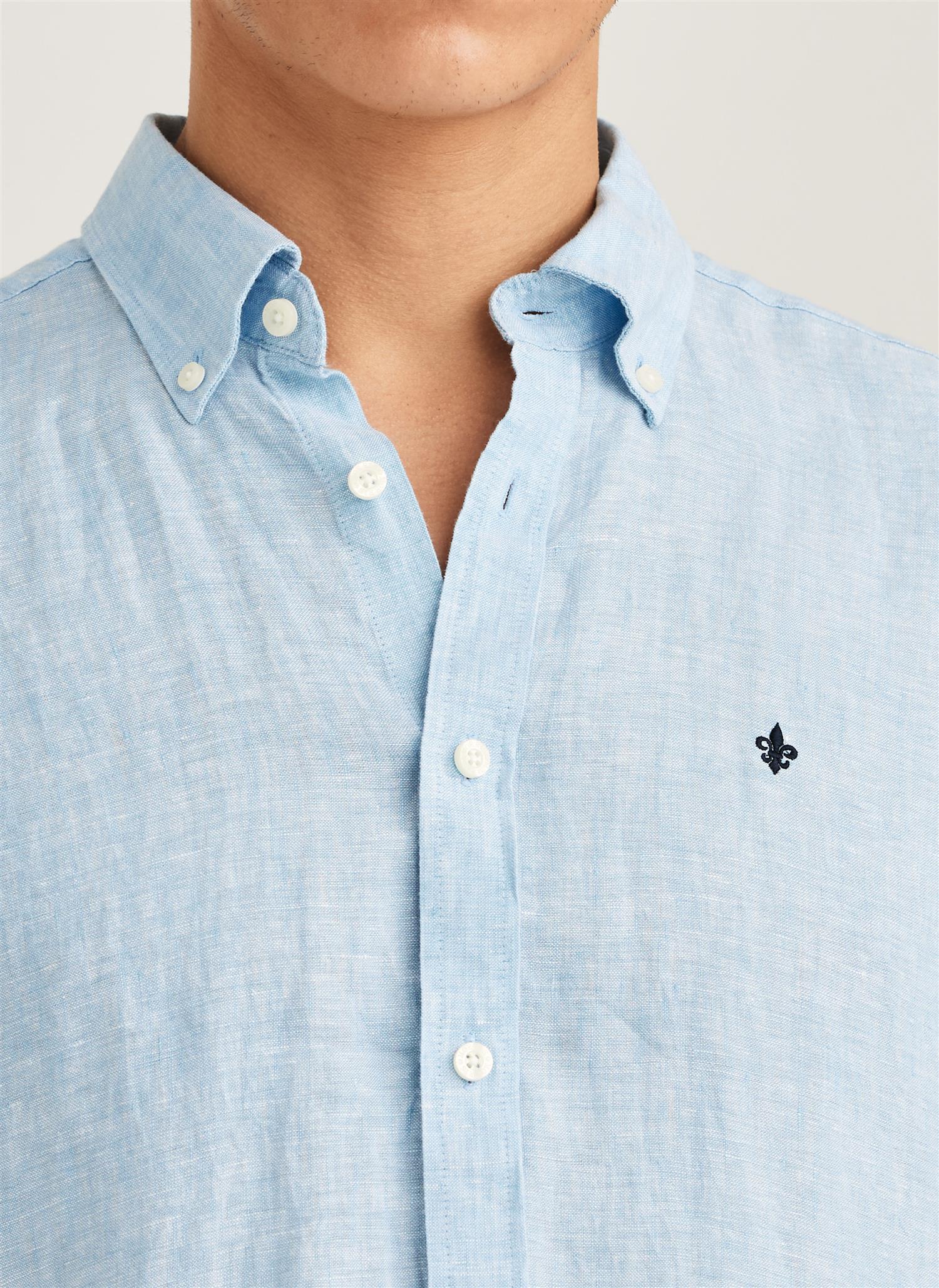 Linskjorte - Douglas Linen SS Shirt-Classic Fit Blue