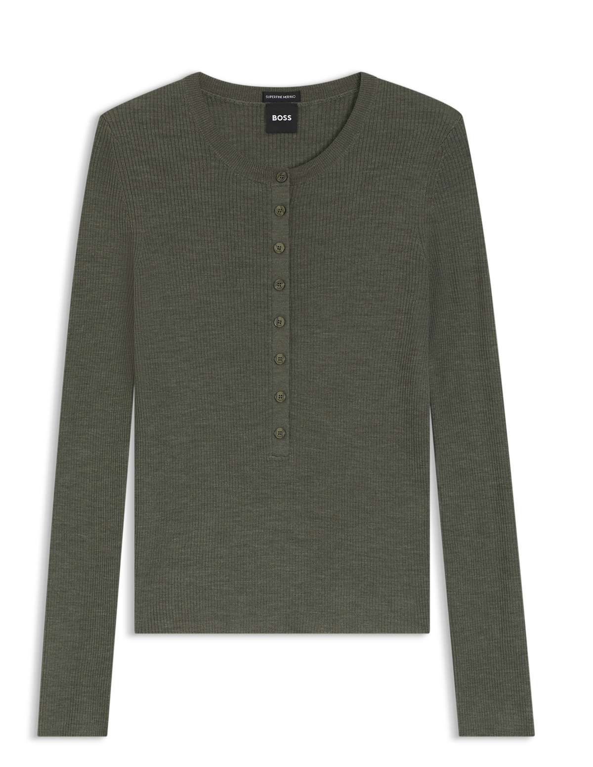 Genser - Feliconia Merino Wool Sweater Henley Neckline Dark Green