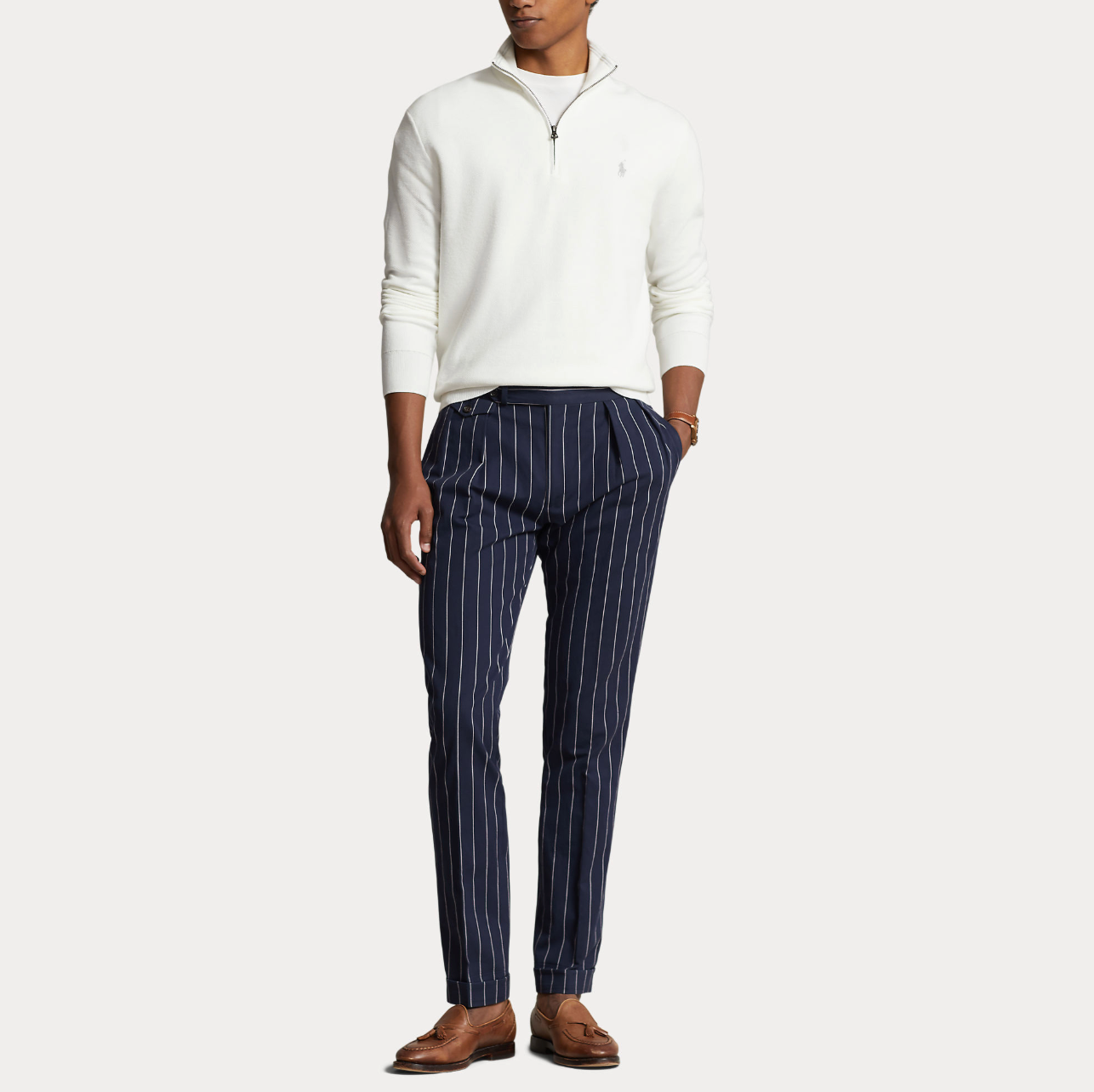 Genser - Mesh-Knit Cotton Quarter Zip Sweater Deckwash white