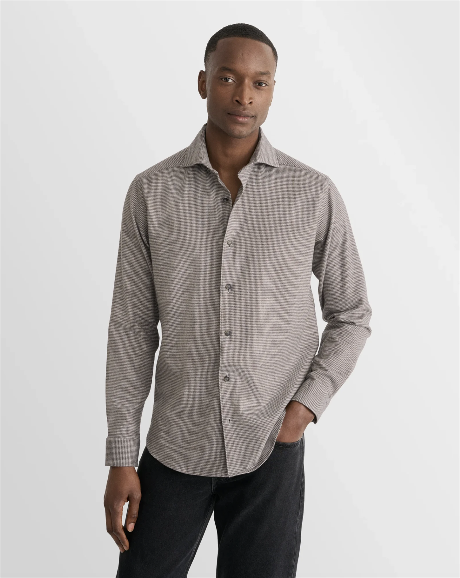 Skjorte - Houndstooth Check Flannel Shirt Gray