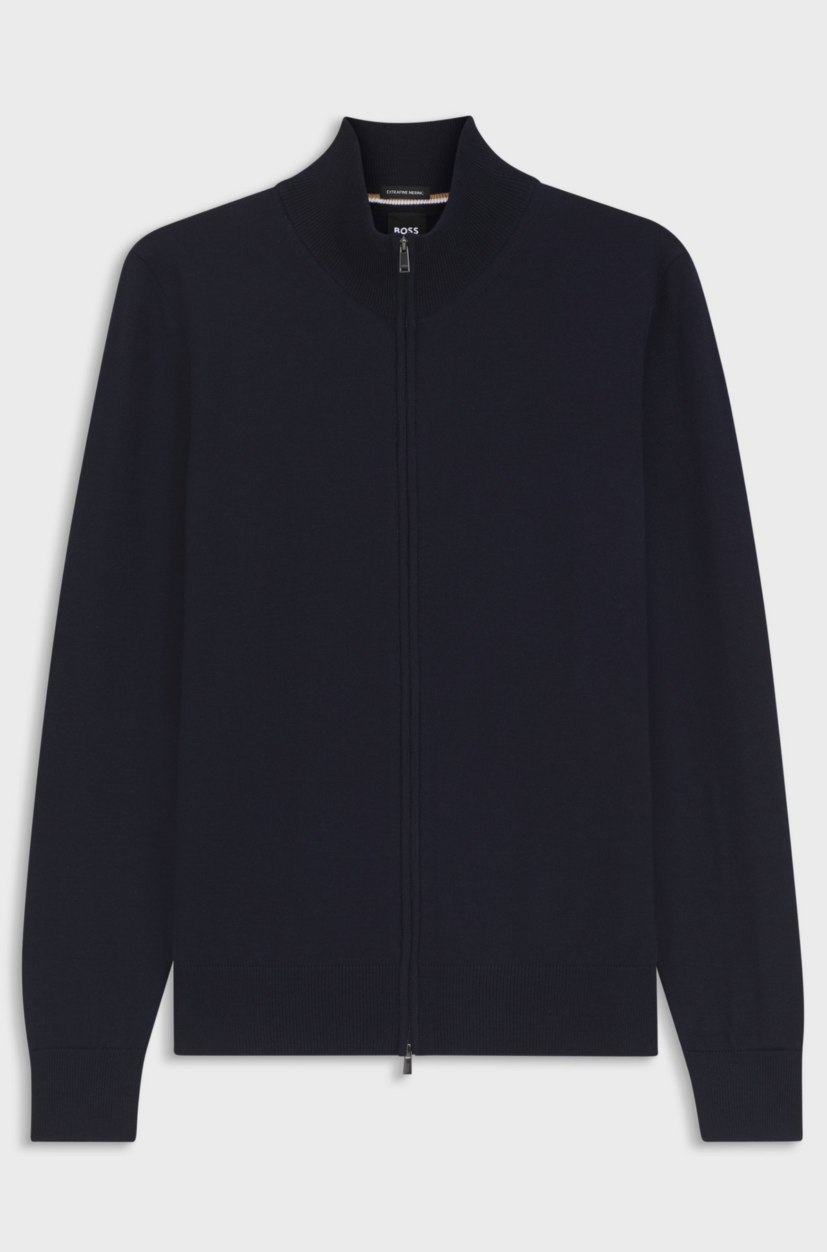 Genser - Zip Up Sweater In Merino Wool Dark Blue