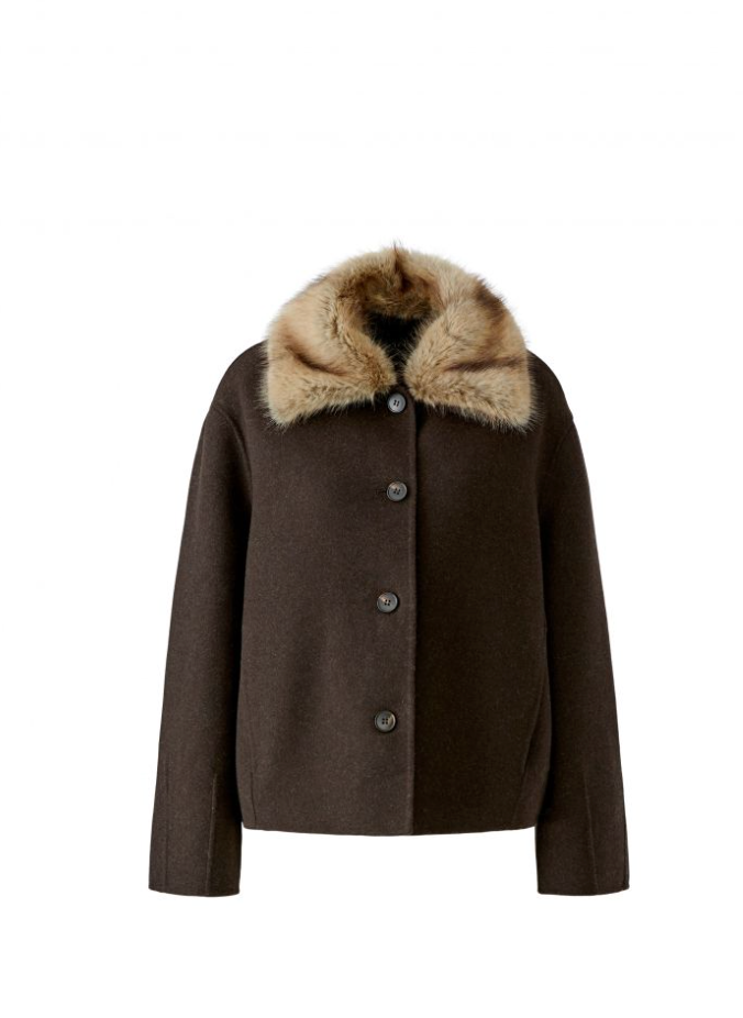 Jakke - Wool Jacket With Fur CollarChocolate Torte
