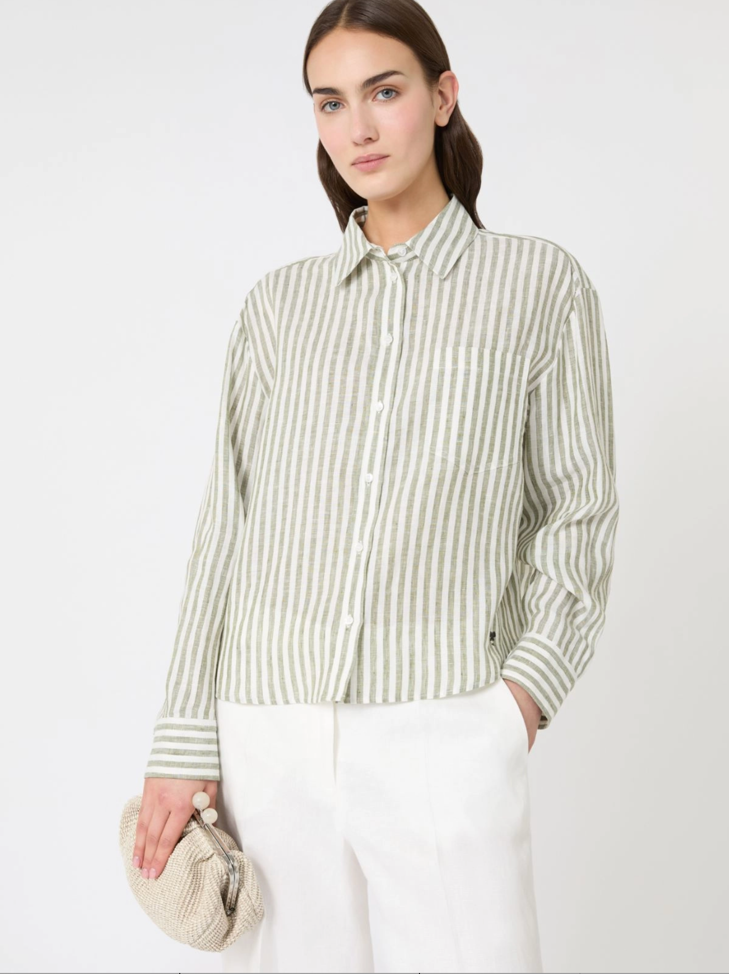 Skjorte - Linen canvas boxy shirt - KAKI