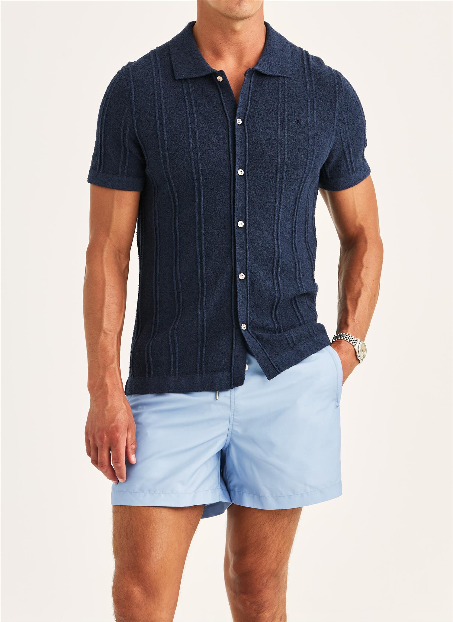 Skjorte - Clayton Knitted SS Shirt Blue