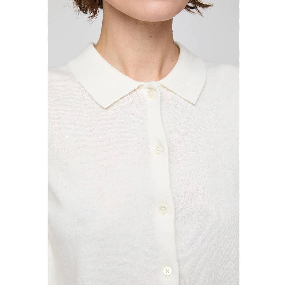 Cardigan - Cotton Silk Collared Cardigan Cream