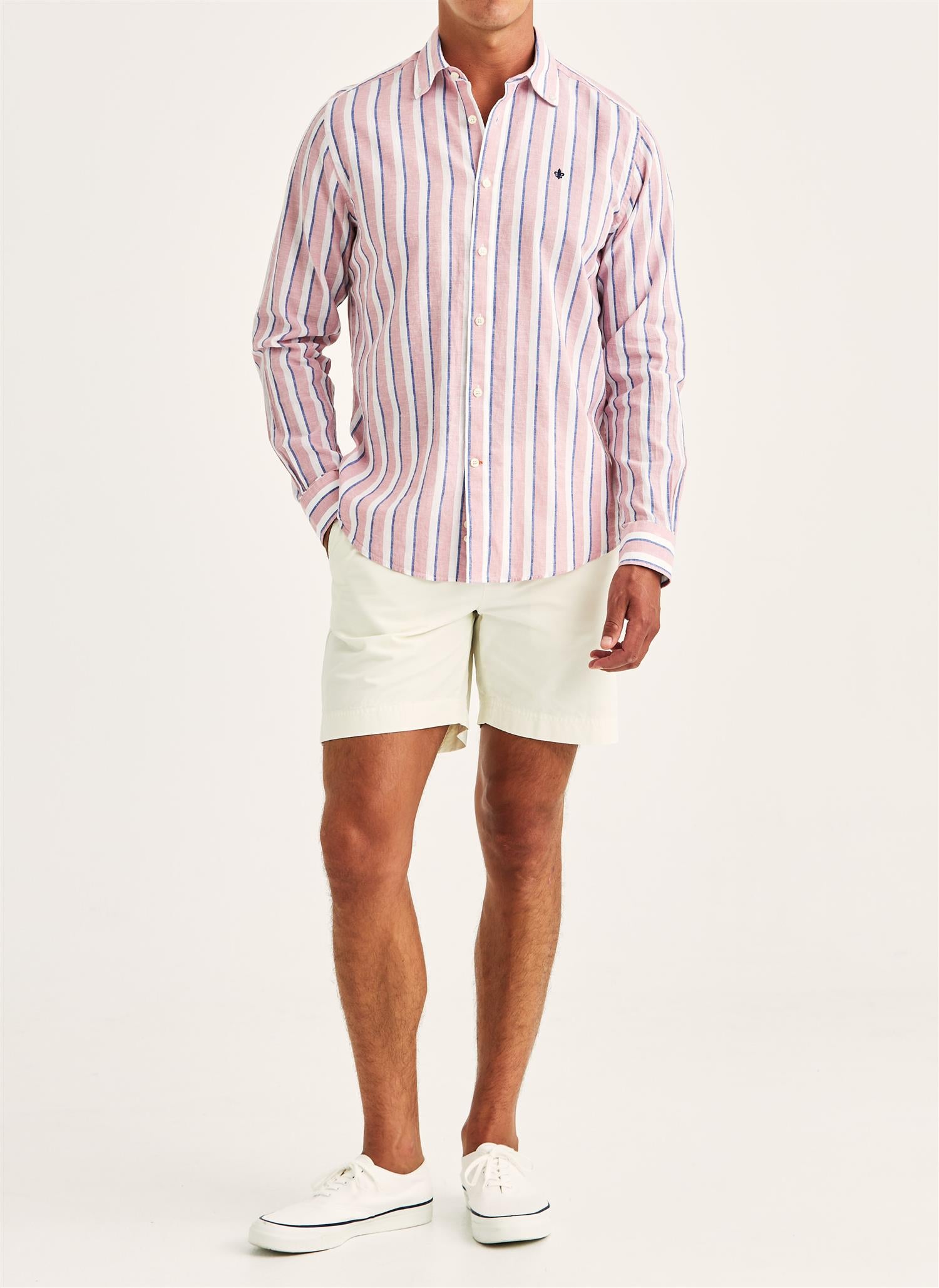 Linskjorte - Douglas Linen Mix Stripe Shirt-Classic Fit Pink
