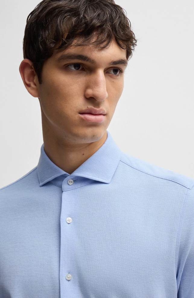 Skjorte - P-Hank Slim-Fit Shirt In Cotton-Pique Jersey Light Blue