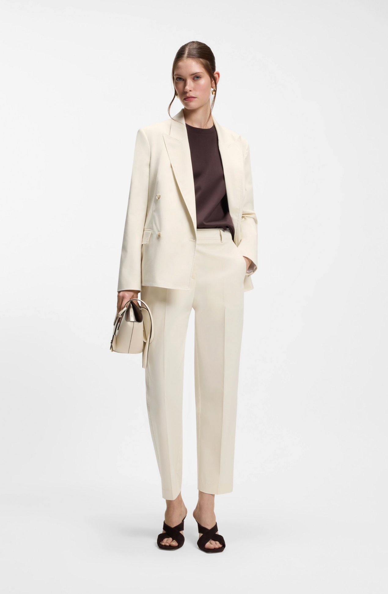 Bukse - Tapered-fit cropped trousers in stretch cotton