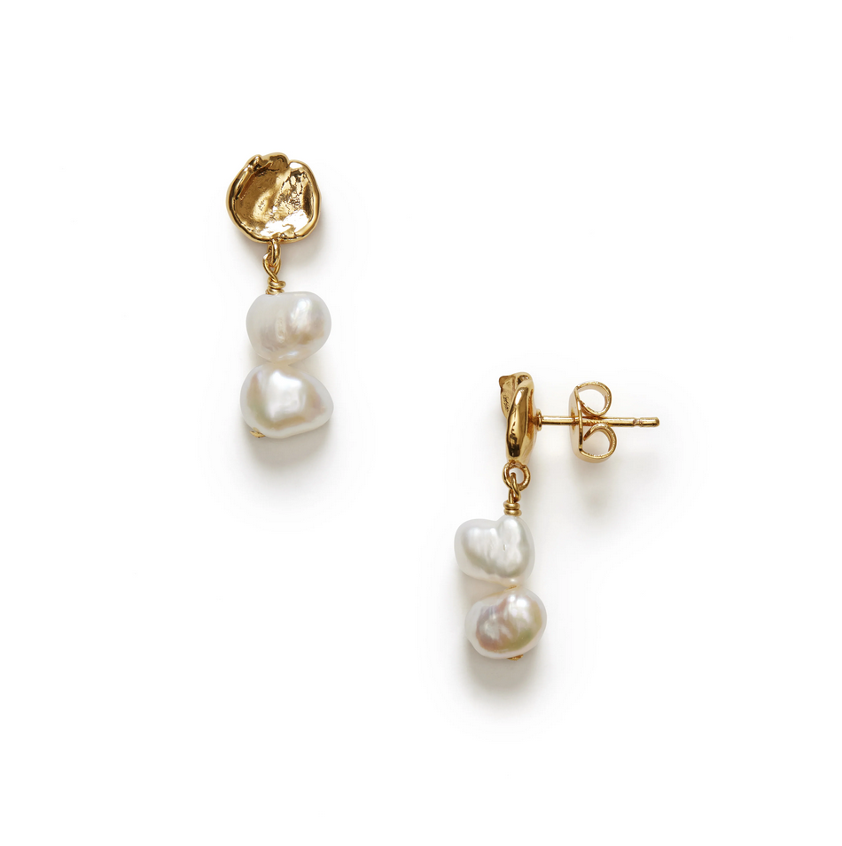 Øredobber - Pearly Drop Earring Short Gold