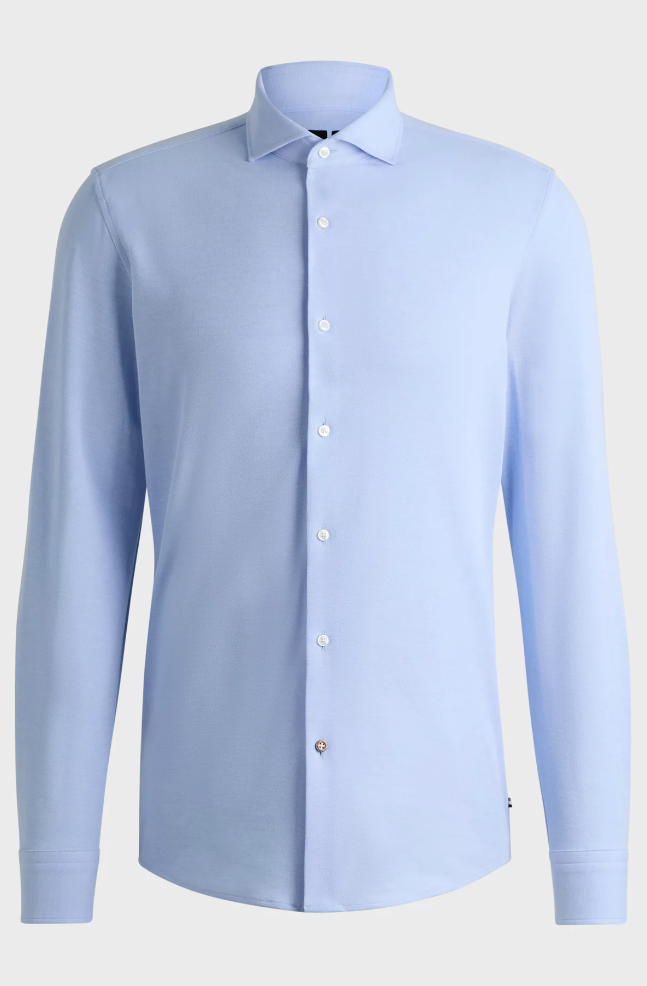Skjorte - P-Hank Slim-Fit Shirt In Cotton-Pique Jersey Light Blue