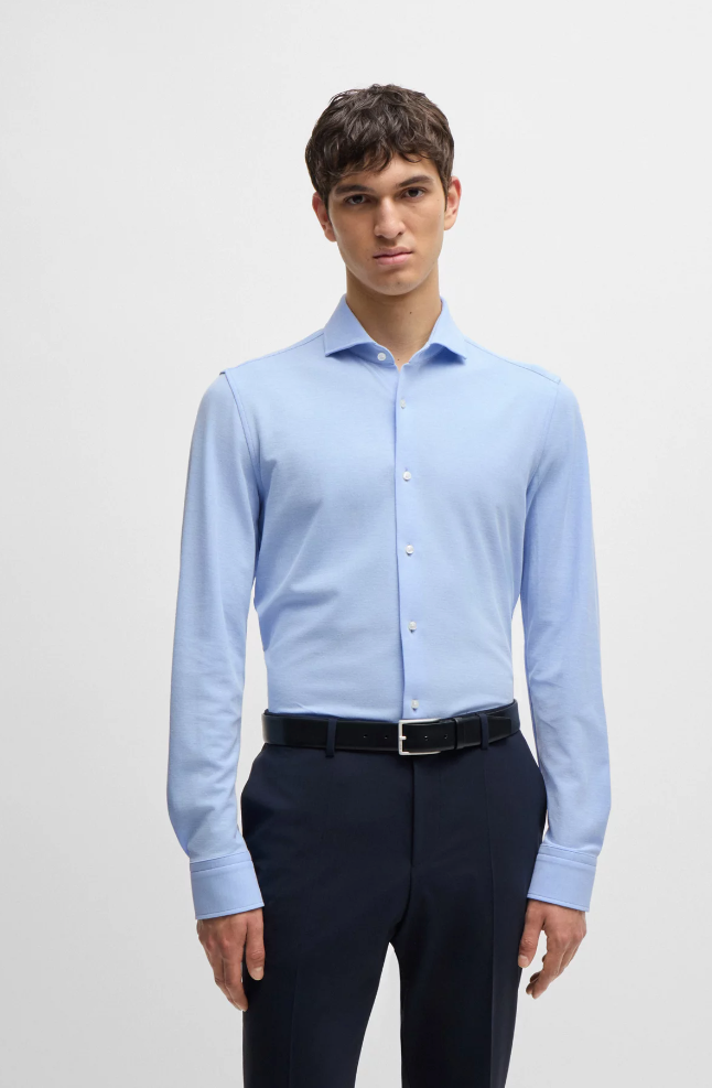Skjorte - P-Hank Slim-Fit Shirt In Cotton-Pique Jersey Light Blue