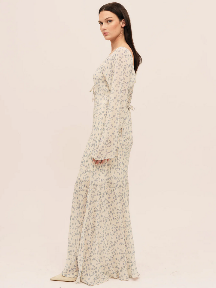 Kjole - Sunset LS Dress Cream Blue Flower