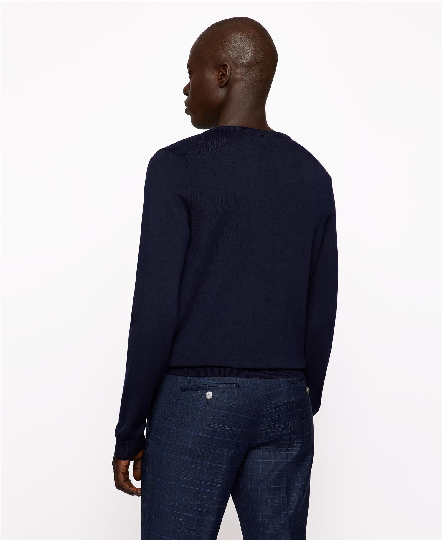 Genser - Leno-P Slim-fit Sweater in Merino wool with Crewneck Dark Blue
