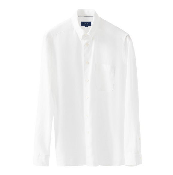 Linskjorte - White Solid Plain Weave Linen Shirt