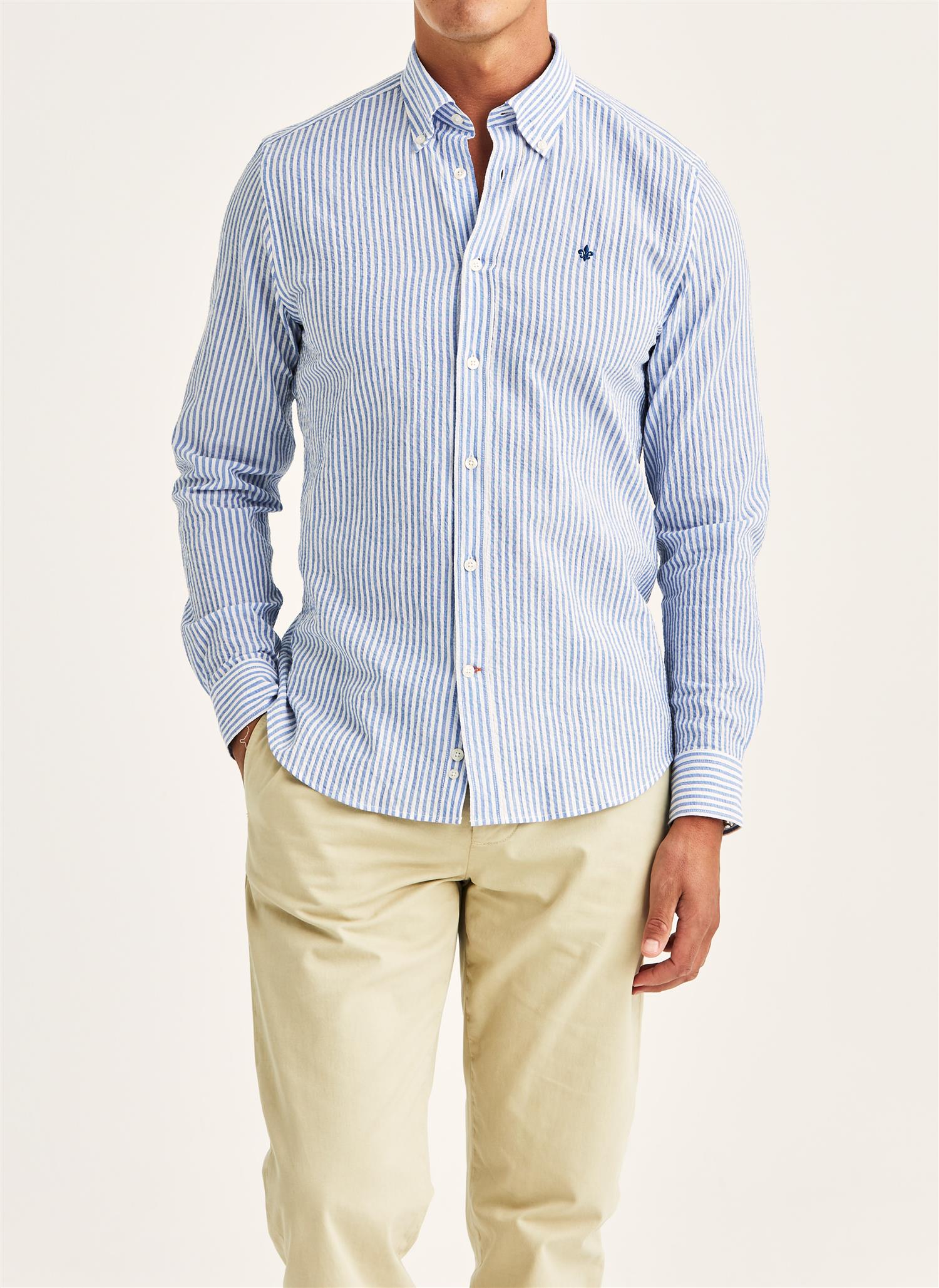 Skjorte - Seersucker Shirt Slim Fit Light Blue