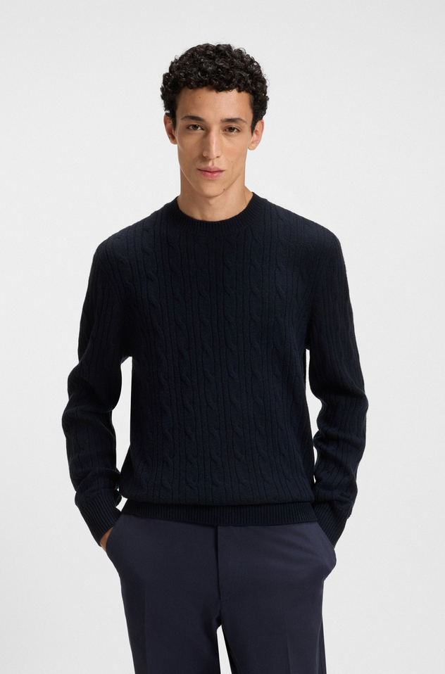 Genser - Cable-Knit Sweater Wool Cashmere Dark Blue