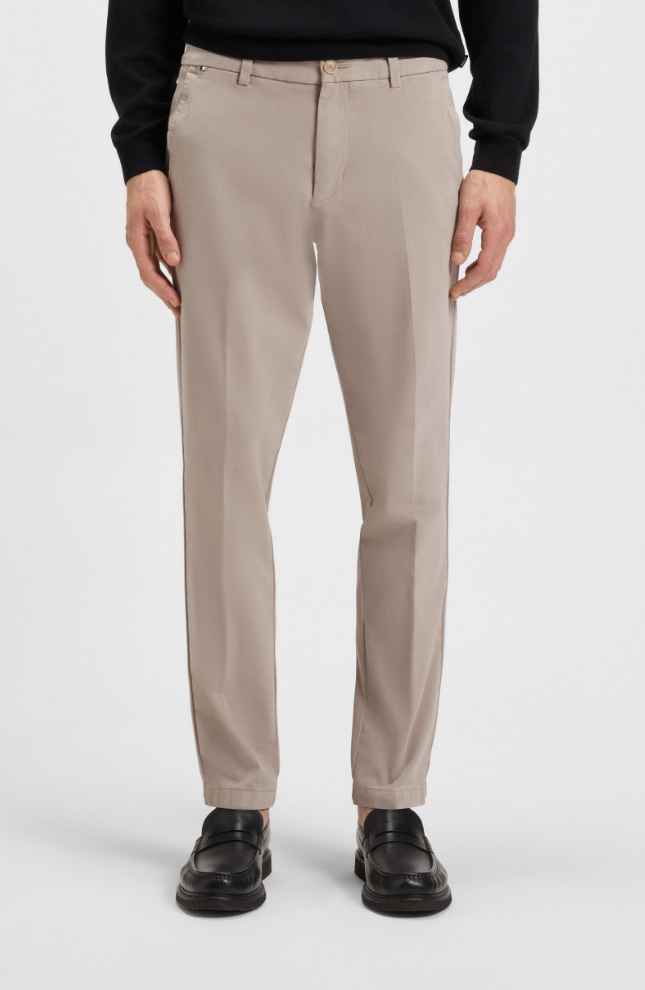 Bukse - Kaiton Slim Fit Trousers In Stretch Cotton Twill Open Beige