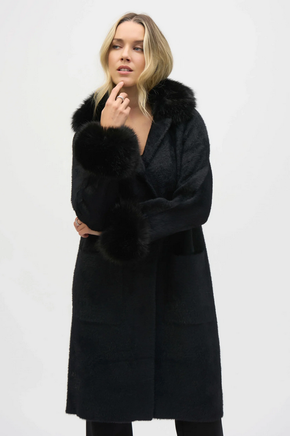 Kåpe - Faux Fur Straight Coat Black
