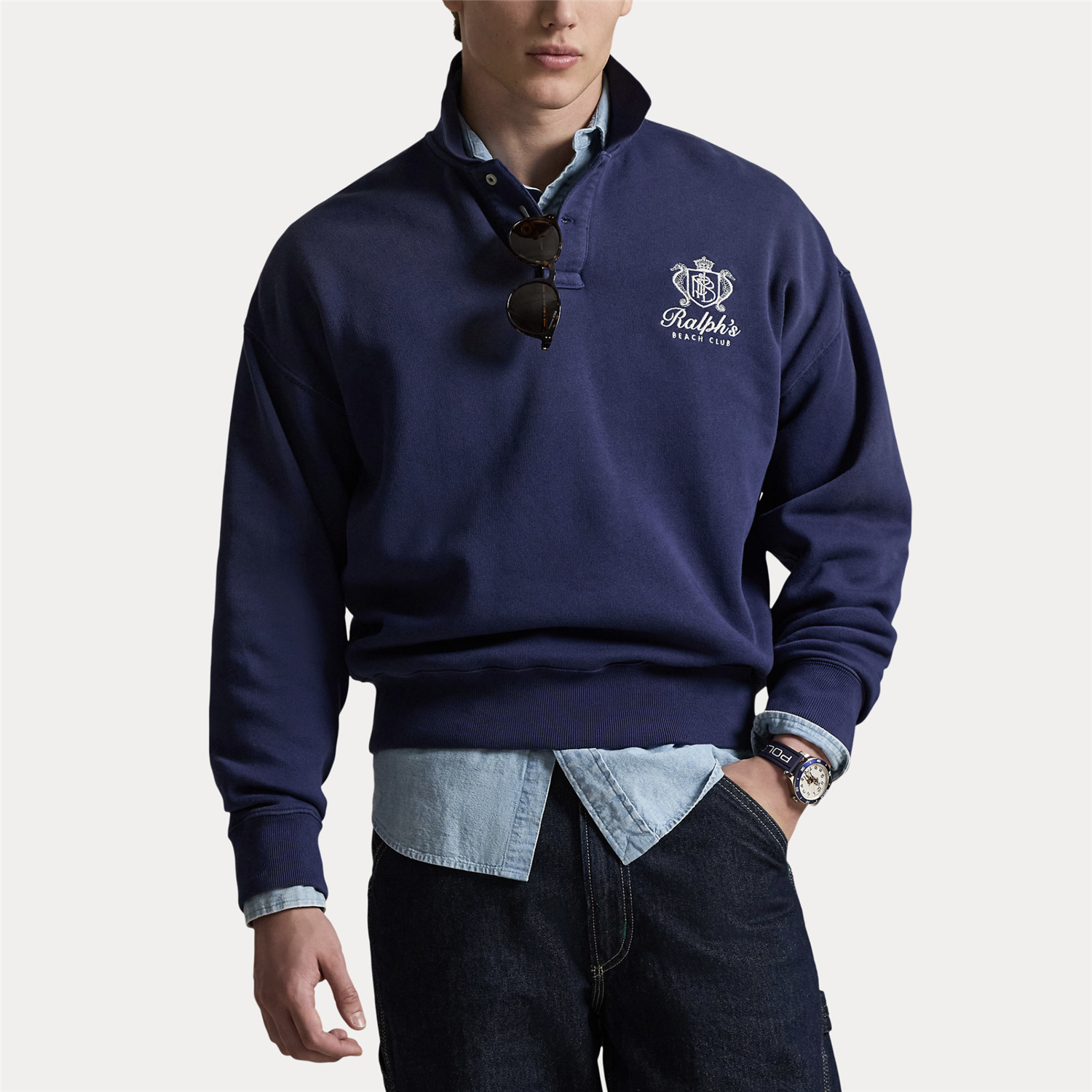 Genser - Relaxed Fit Fleece Graphic Sweatshirt Dark Cobalt