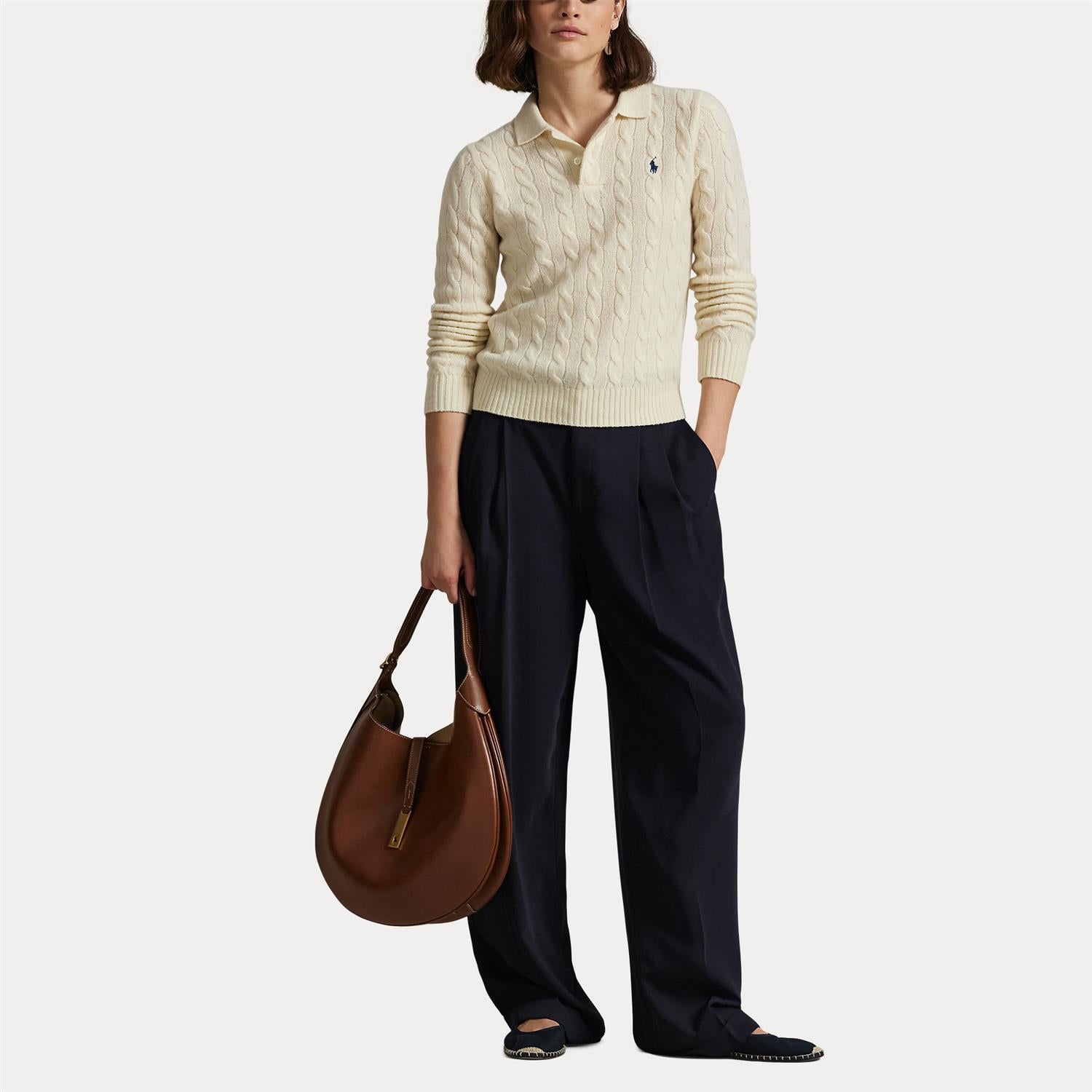 Genser - Cable-Knit Wool-Cashmere Polo Sweater Autentic Cream