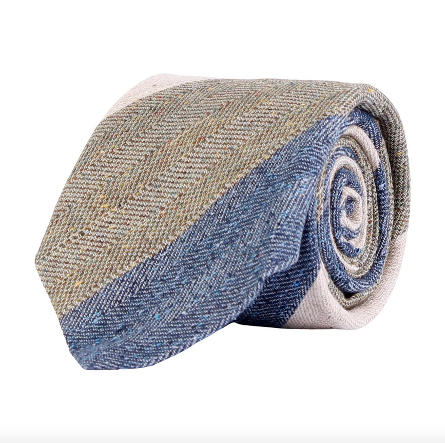 Slips - Classic Tie Fishbone & Block Light Blue