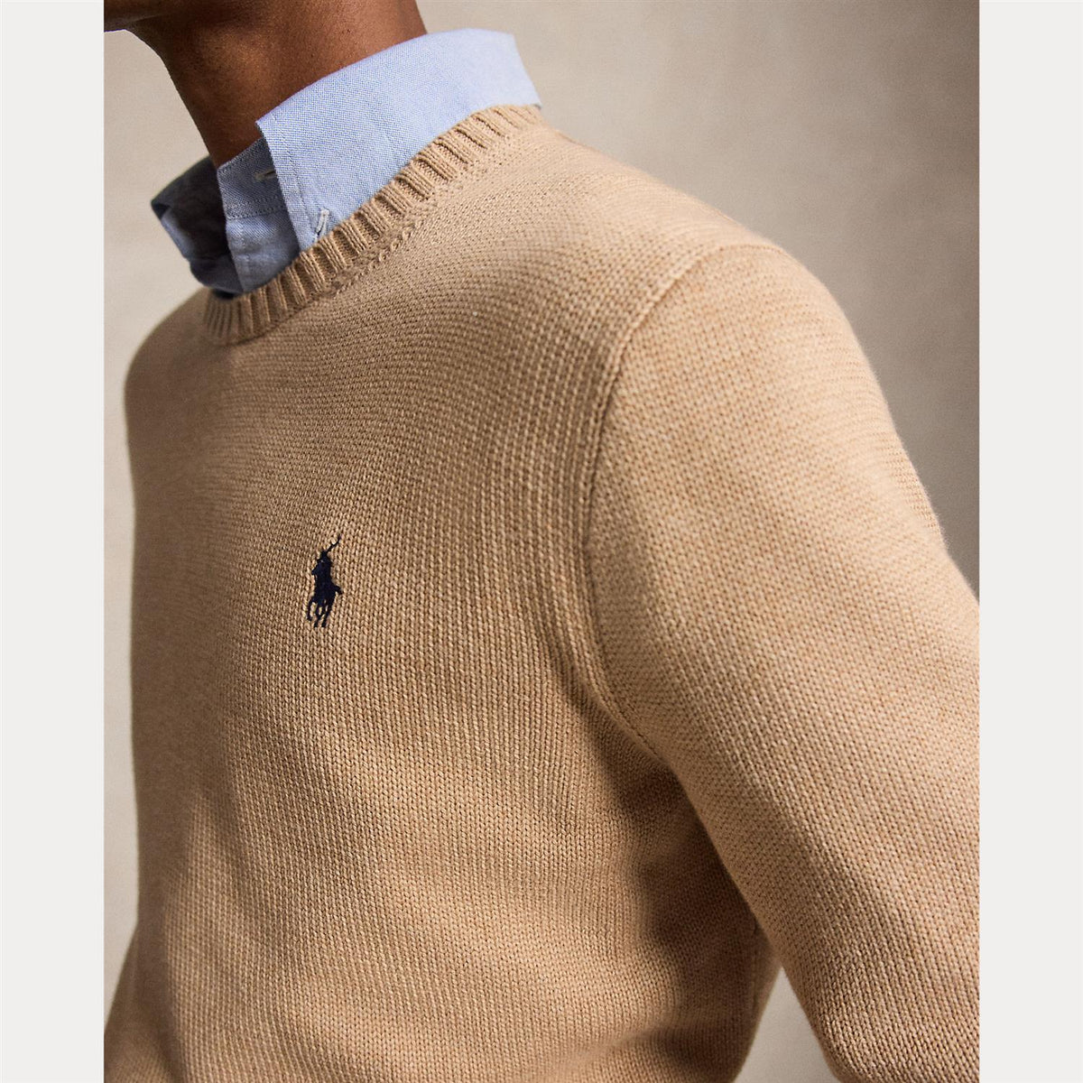 Genser - Cotton Crewneck Sweater Camel Melange