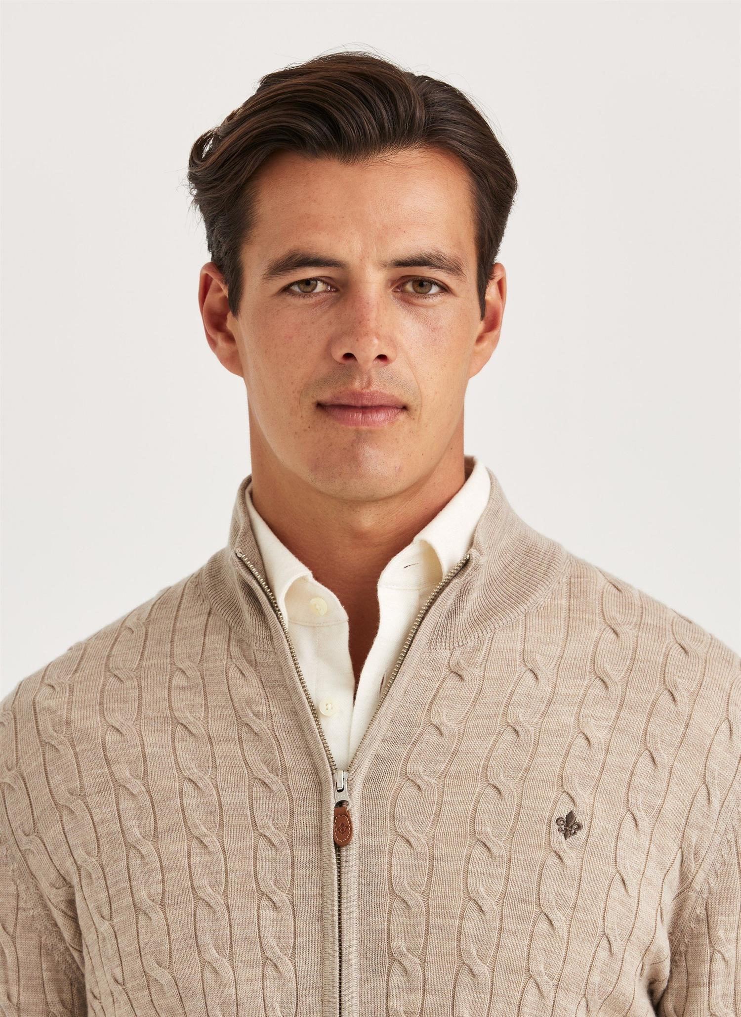 Cardigan - Merino Cable Zip Cardigan Khaki