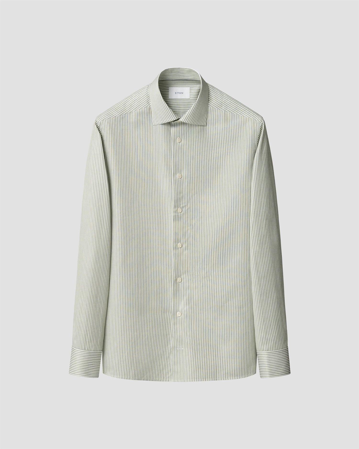 Skjorte - Mid Green Striped Signature Twill Shirt Slim Fit