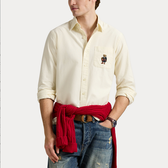 Skjorte - Custom Fit Polo Bear Oxford Shirt Herbal Milk