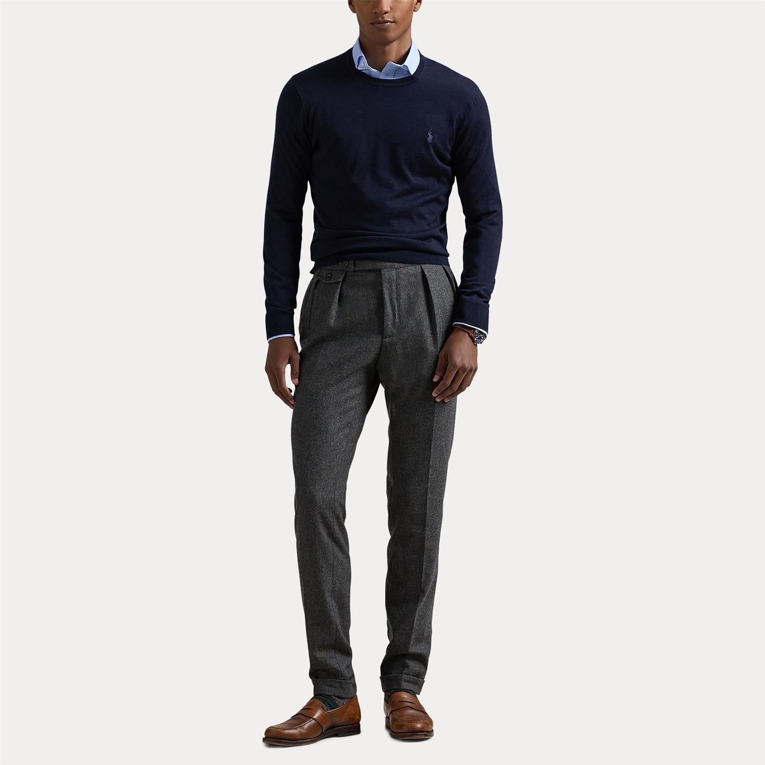 Genser - Slim Fit Washable Wool Crewneck Sweater Hunter Navy