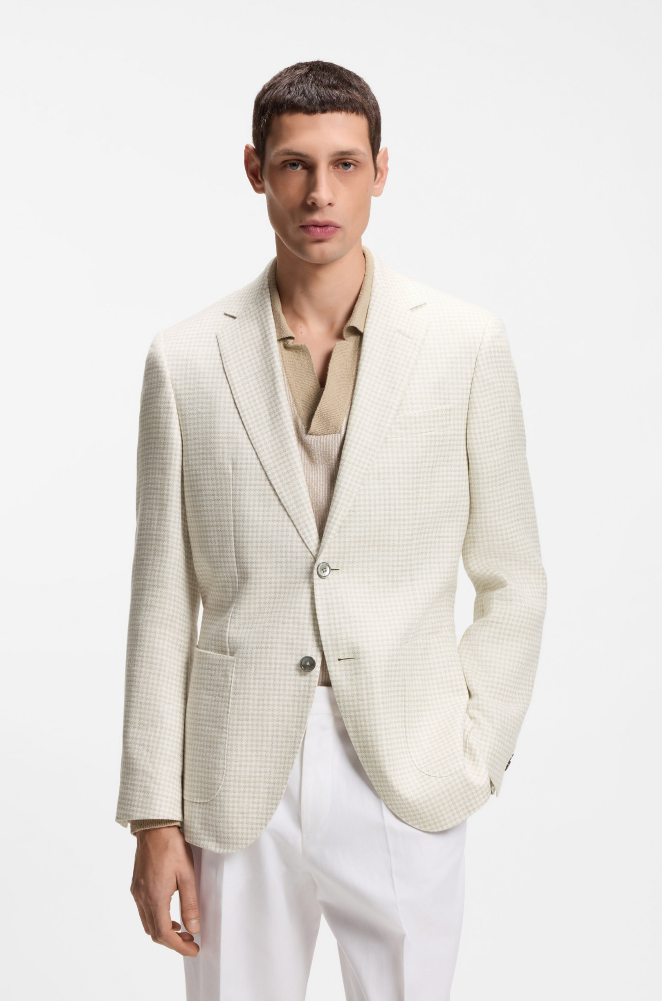 Blazer - Slim-fit blazer in checked linen, cotton and silk