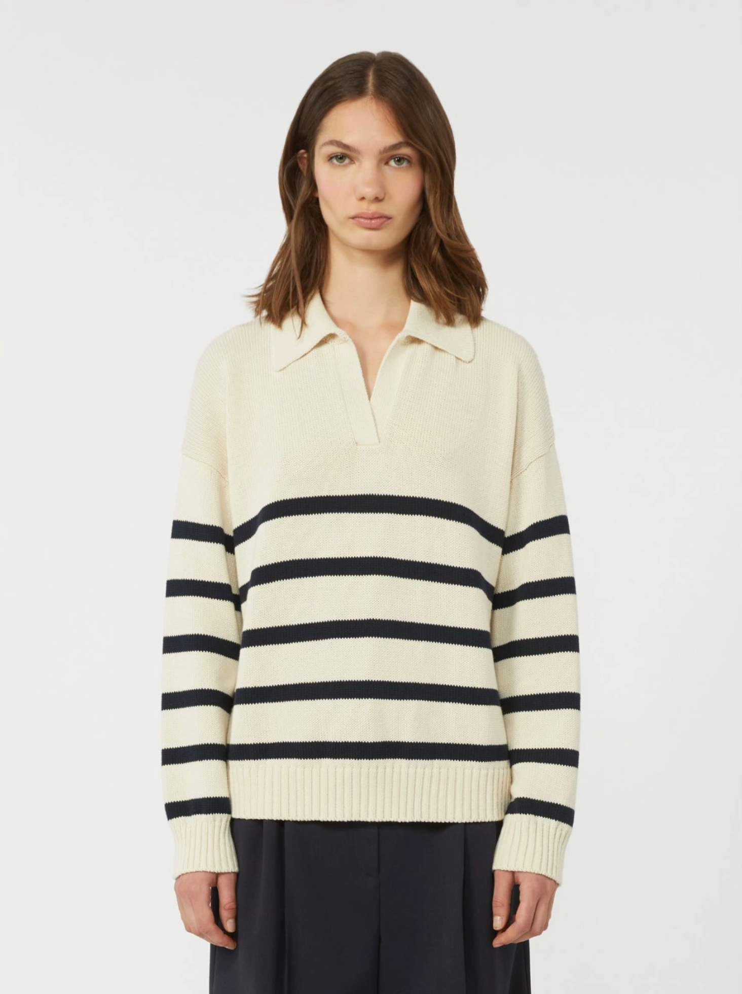 Genser - Cotton Yarn Jumper Navy Pinstripes