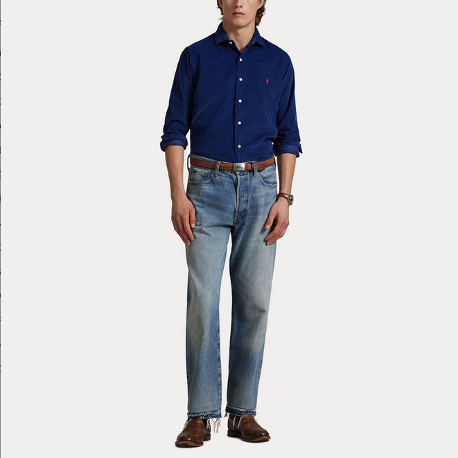 Skjorte - Custom Fit Corduroy Shirt Freshwater