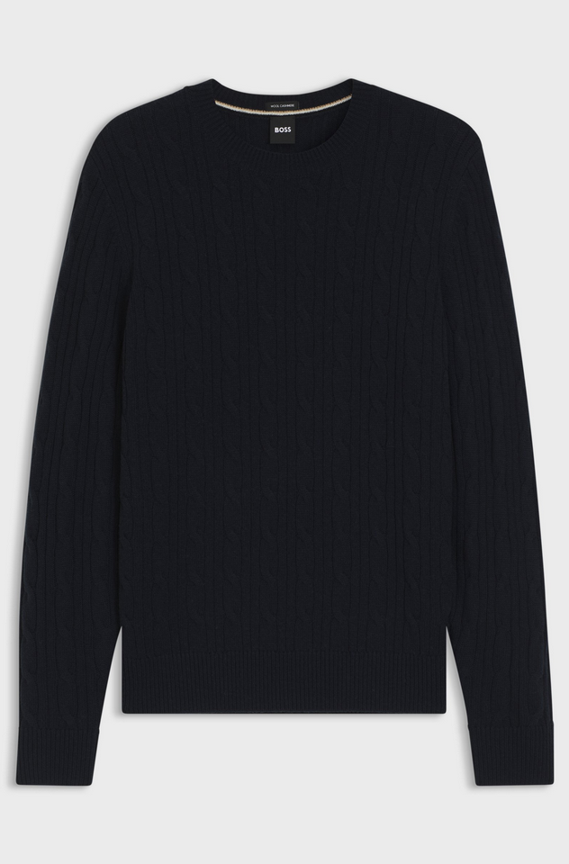 Genser - Cable-Knit Sweater Wool Cashmere Dark Blue